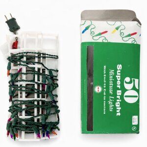 Vintage 50 Mini Christmas Lights Multicolor Green Wire w/ Box Tested